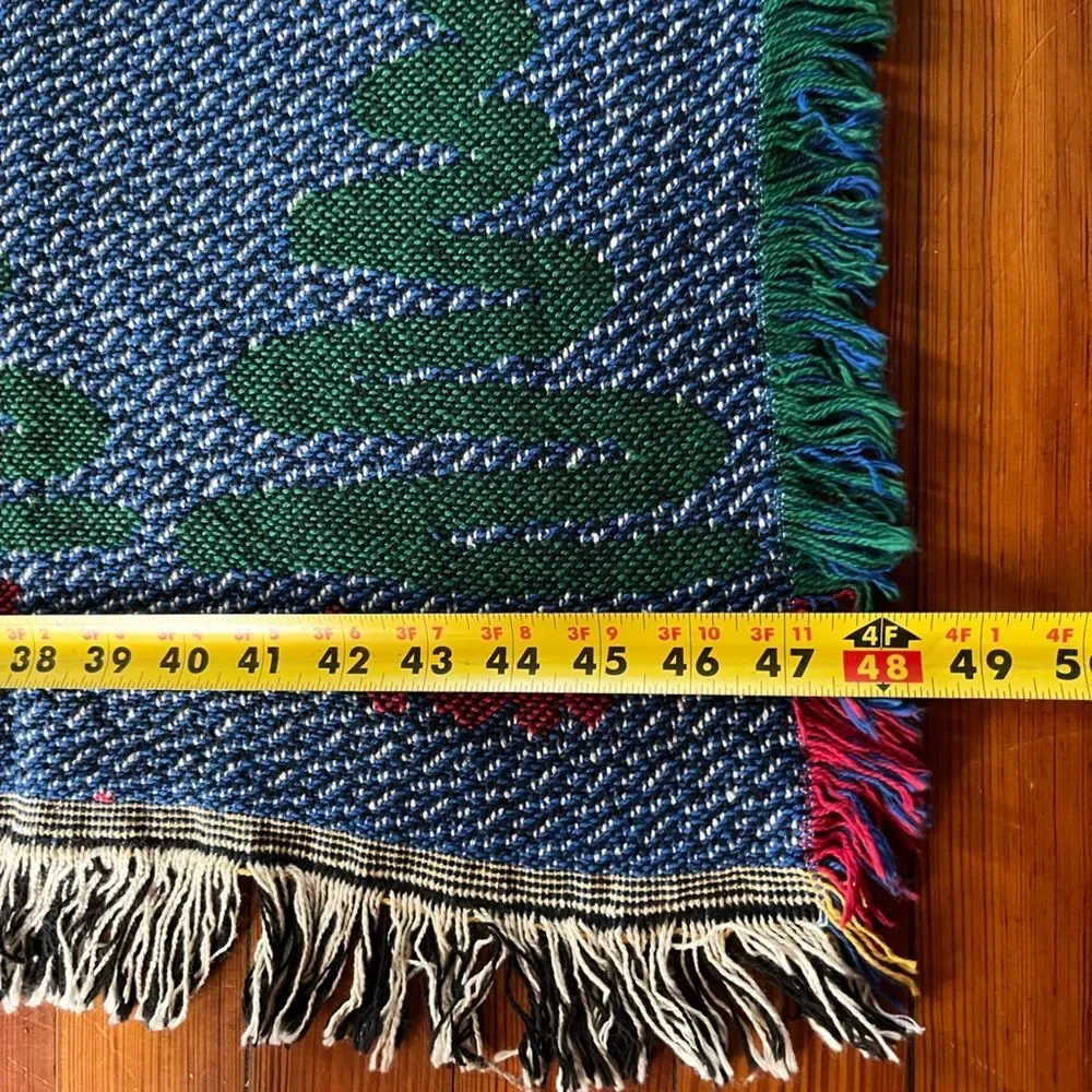 Vintage Christmas Tree Throw Afghan Tapestry Wall Hanging Holiday 65 In X 48 In